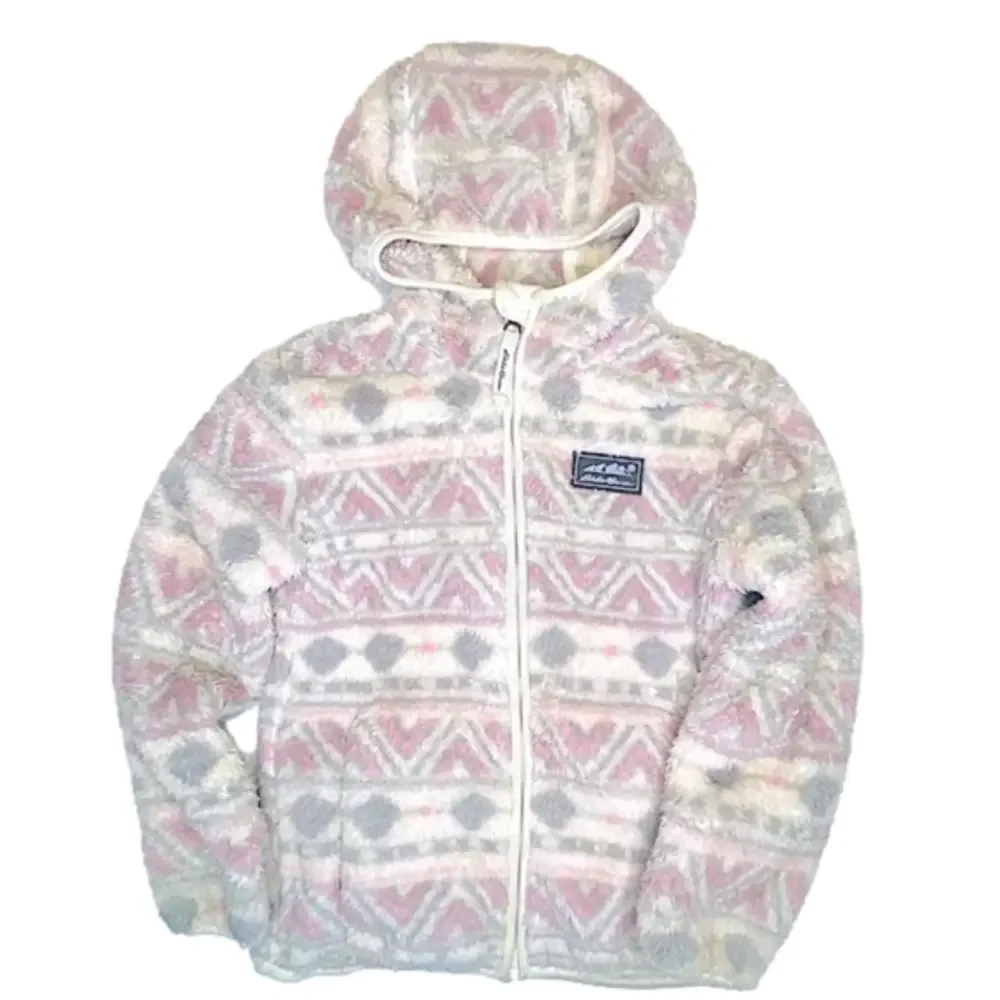 EDDIE Bauer Girl’s Sherpa Fleece Fair Isle Zip Up Hooded Jacket